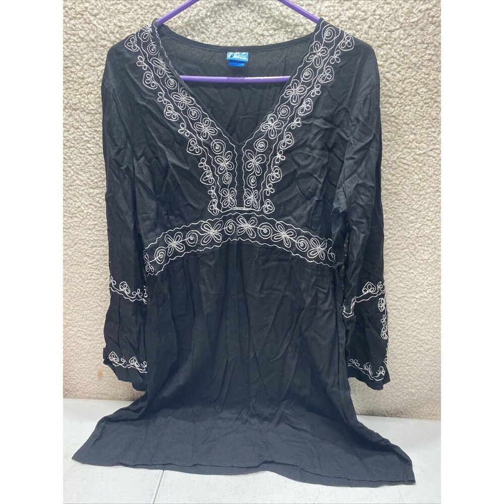 Soaked Womens Swim Cover Dress Embroidered Boho Black White XL
